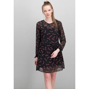 Sam Edelman Babydoll Ruffle Dress Tie Sleeve In Black Feather Print Size 0 $220